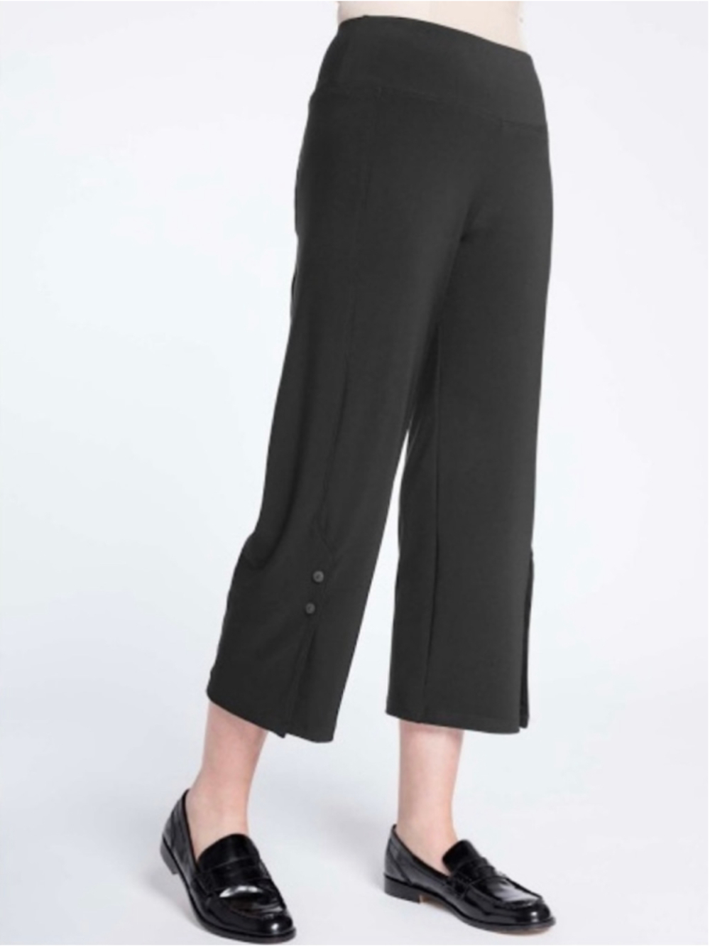 Sympli Icon Cocktail Pant Black Size 12 Cropped Wide Leg Pull On Stretchy